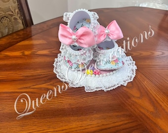 Baby in Bloom Decor/ Vintage Floral Shoe Cake Topper/Girl Baby Shower/ Favors /Cake Topper.
