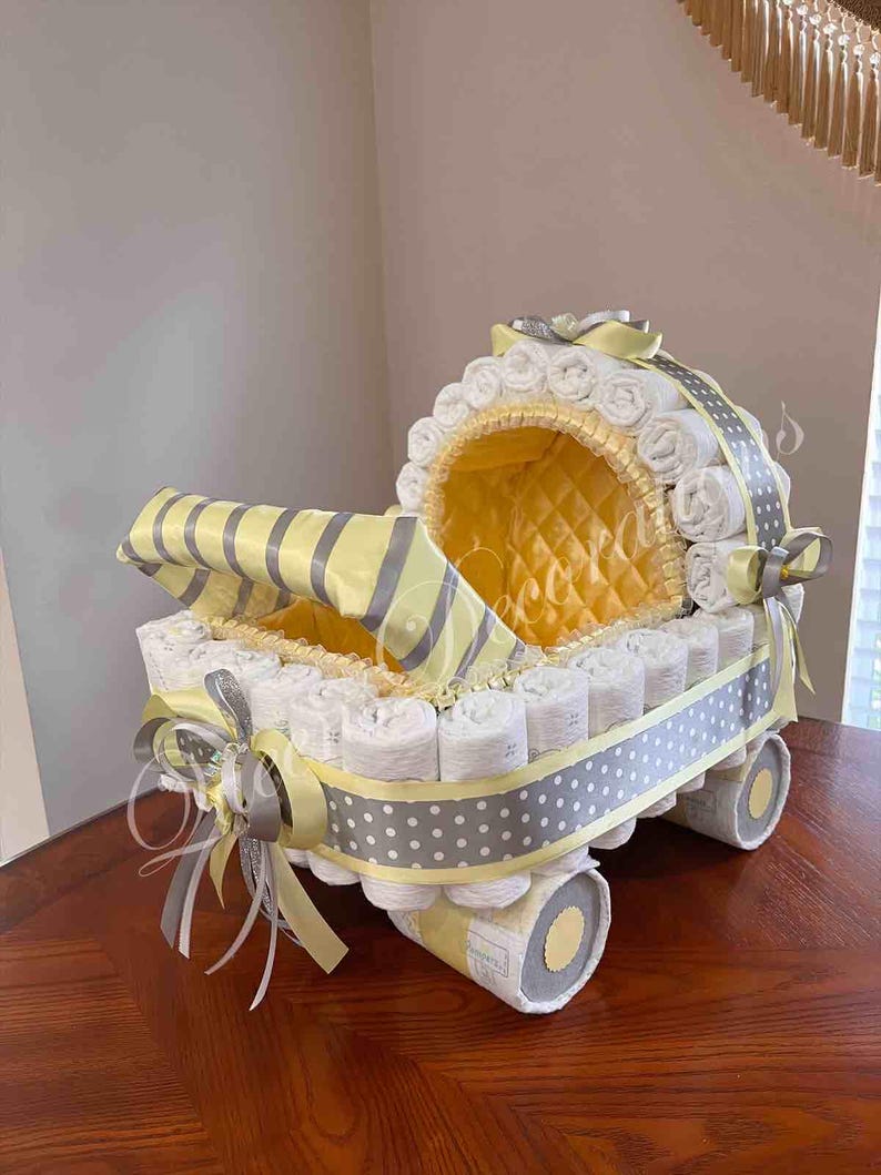 Elegant Diaper Stroller/ Baby Blue and Silver Diaper Stroller/ Cute Diaper Carriage/ Unique Baby Shower Gift imagen 18