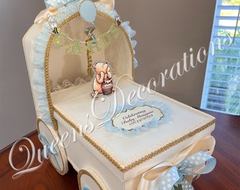 Classic Winnie Pooh Baby Shower Card Box Stroller / Winnie Pooh Baby Card Box/ Beautiful Card Box for Gift Cards.