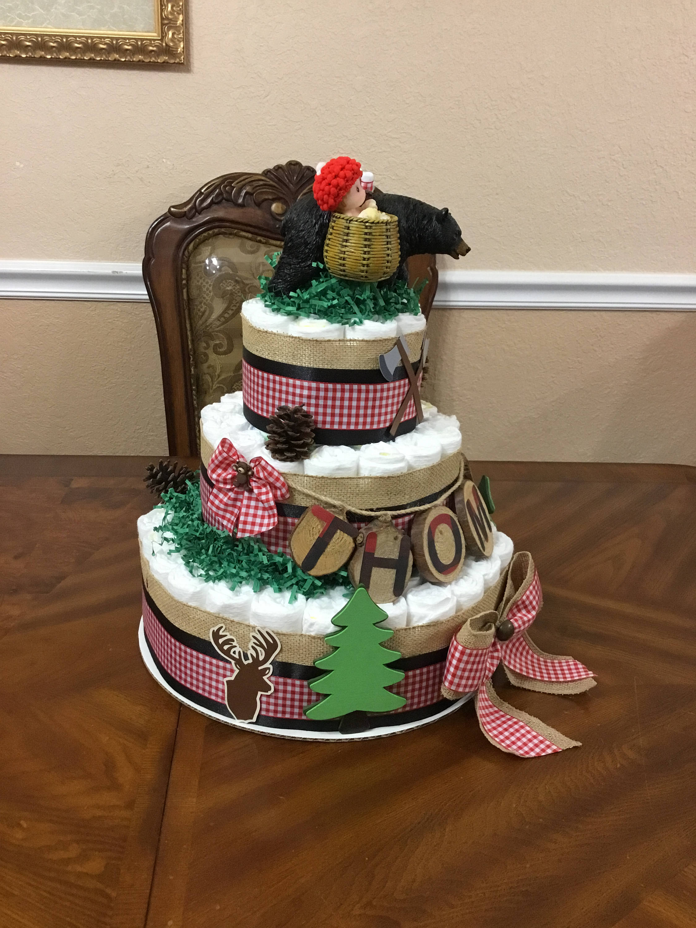 Camping Theme Diaper Cake/ 3 Tier Diaper Cake/ Boy Baby Etsy Israel