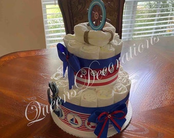 Royal Blue Sailor Diaper Cake Nautical Diaper Cakes/2 Tier Diaper