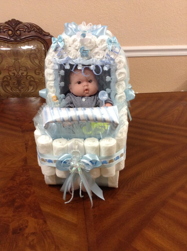 Elegant Diaper Carrige Baby Shower Gift Elegant Centerpiece Baby Boy Diaper Stroller Boy Baby