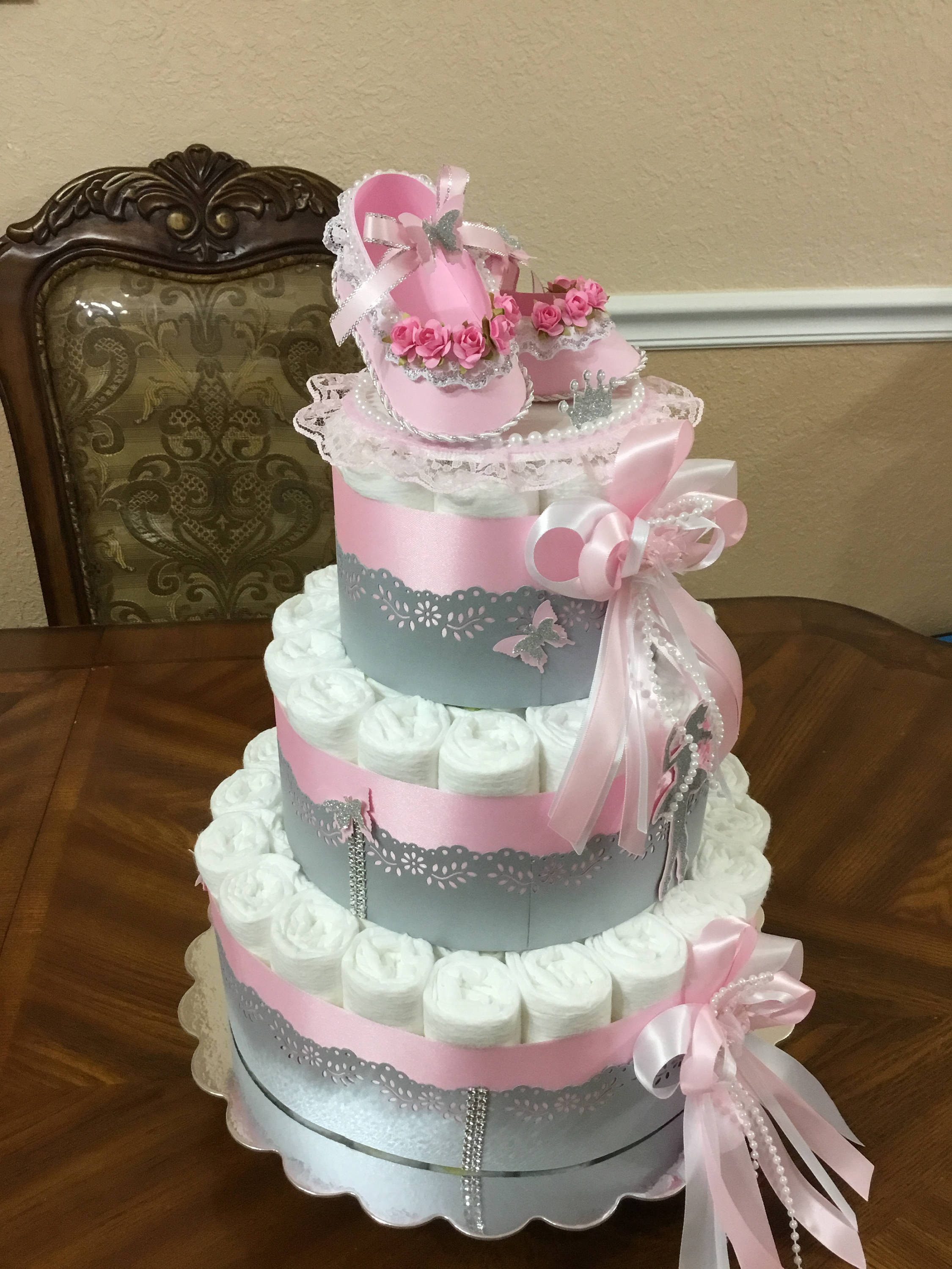 Ballerina Diaper Cake/pink and Silver Diaper Cake/girl Baby Etsy