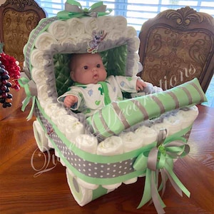 Elegant Diaper Stroller/ Baby Blue and Silver Diaper Stroller/ Cute Diaper Carriage/ Unique Baby Shower Gift imagen 11