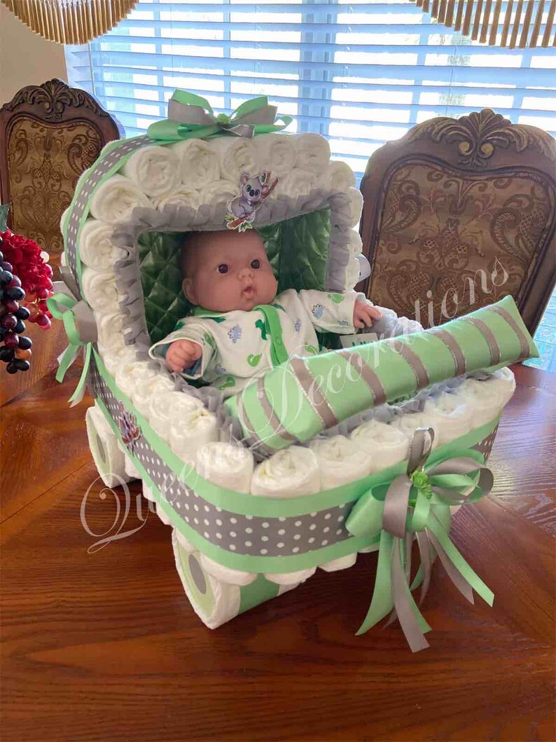 Elegant Diaper Stroller/ Baby Blue and Silver Diaper Stroller/ Cute Diaper Carriage/ Unique Baby Shower Gift imagen 11