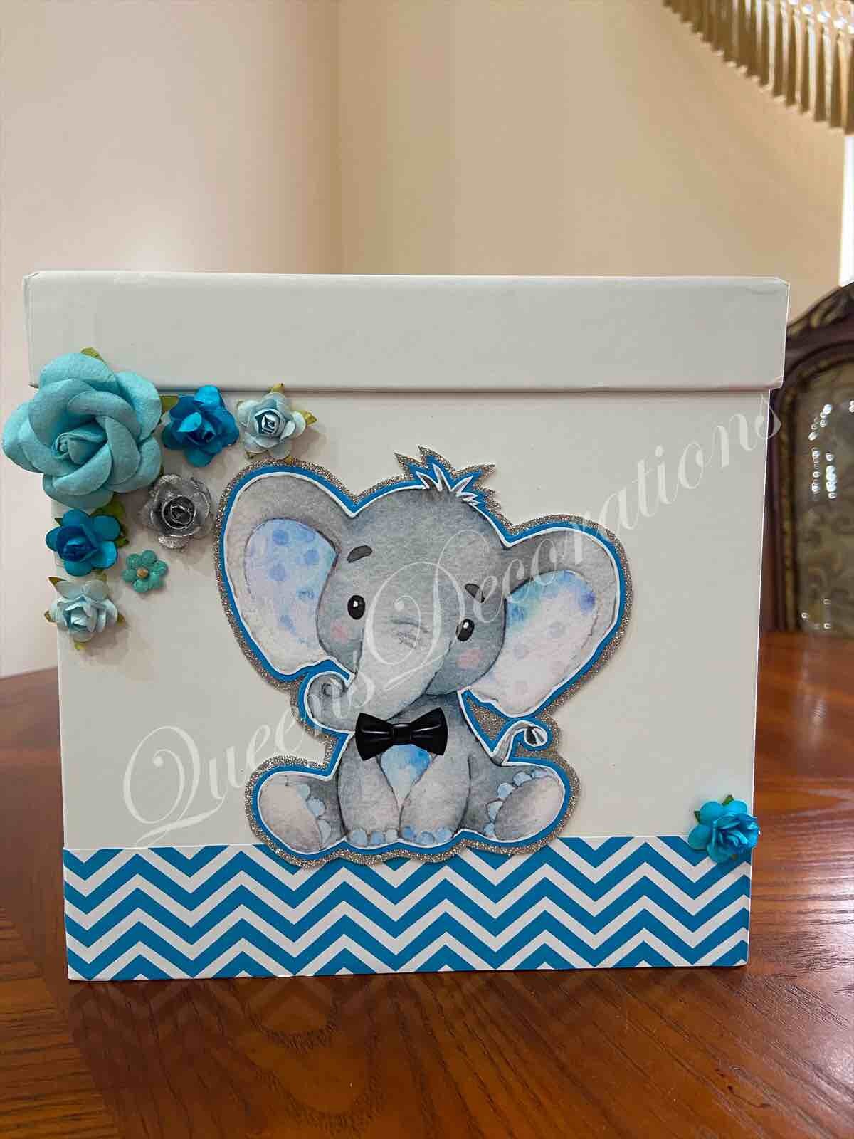 Elephant Card Box/ Chevron Baby Shower Card Box/ Elephant Baby Etsy
