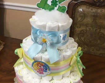 Care Bear Diaper Cake/ Care Bears Baby Shower/ Neutral Baby Shower/  Beautiful Baby Shower Gift or Centerpiece/ Girl Baby Shower. 