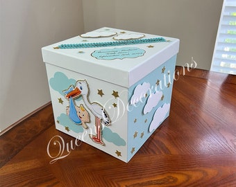 Baby Shower Card Box/ Cloud Pop Out Card Box/ Baby Boy Card Box/ Teddy Bear Themed Card Box/ Stork Baby Shower/ Boy Baby Shower Card Box.