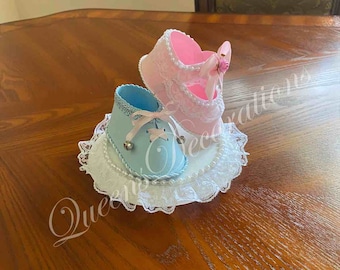 Pink and Blue Gender Reveal cake Topper/ Twin Centerpiece/ Fancy Cake Topper for Twin Baby/ Unique Baby Shower/ Pink and Blue Elegant Shoes.