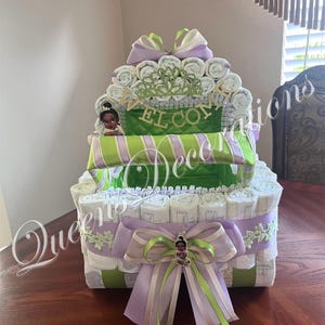 Beautiful Diaper Stroller / Princess Frog/ Centerpiece or Baby Gift for Baby Shower/ Princess Tiana