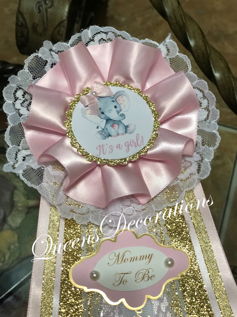 White and Gold PinSet of Mommy and Daddy Elegant Mommy To Be Pin Elephant Themed Baby Shower Girl Baby Shower Mommy To Be Corsage Pink