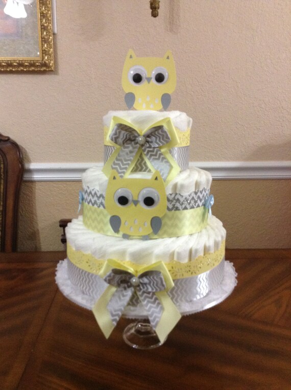 Elegant Diaper Cake Baby Shower Decor Yellow And Grey Baby Etsy