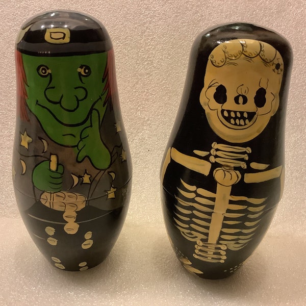 Vintage Halloween Nesting Stacking Dolls Skeletons/Pumpkins/Ghosts