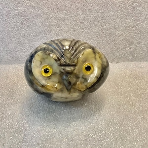 Vintage Alabaster Marble Owl Paperweight Figurine Made in Italy