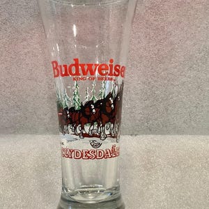 Vintage 1989 Budweiser Beer Clydesdale Holiday Beer Glass Pilsner