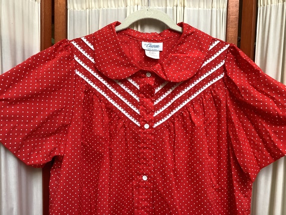 Vintage House Dress Duster Red Polka Dot Snap Fro… - image 2