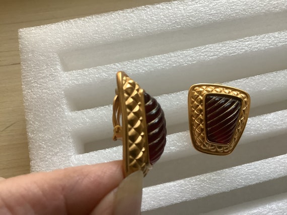 Anne Klein Statement Earrings Byzantine Gold Tone… - image 9