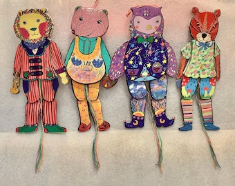 Pull String Puppet Jumping Jack Toys -Lion-Owl-Fox-Bear