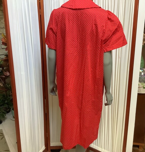 Vintage House Dress Duster Red Polka Dot Snap Fro… - image 5