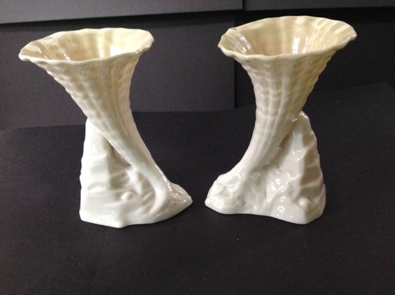 Vintage Belleek Cornucopia Vase Rock Spill Sea Shell Horn 6th Etsy