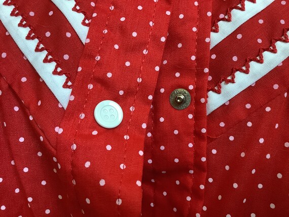 Vintage House Dress Duster Red Polka Dot Snap Fro… - image 7