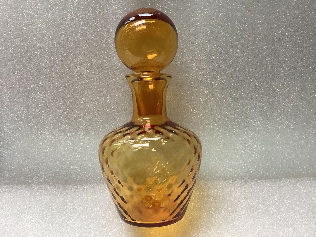 Vintage Amber Art Glass Decanter Bottle With Ball Stopper MCM Etsy