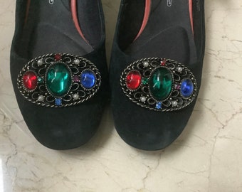 Clip per scarpe vintage con punta in punta, strass, perle e gelatina