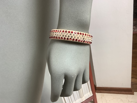 Bakelite Bangle Bracelet With Rhinestones Red & W… - image 6