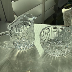 Cut Crystal Creamer and Sugar Bowl Thumbprint Design Small