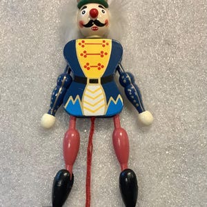 Vintage Wooden Nutcracker Jumping Jack Pull String Toy Marionette