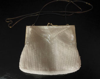 Vintage White Beaded Purse Magid Hand Made Clutch