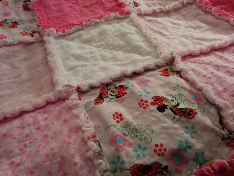 Nursery Bedding Crib Quilt Pink Blanket Room Decor Custom Rag Quilt Baby Girl Blanket Minnie Handmade Quilt Patchwork Quilt
