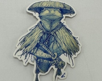 Frog samurai blue pencil Sketch Sticker by Dela Longfish!  Thick, durable vinyl protects your stickers from scratches, water & sunlight