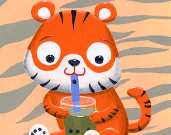 Tiger Boba, lunar new year, art print 5x7 inches