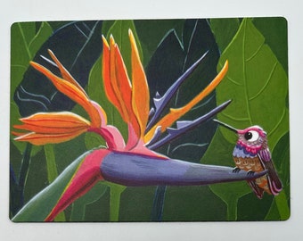 Magnet of Bird of Paradise Tropical Flower and Hummingbird