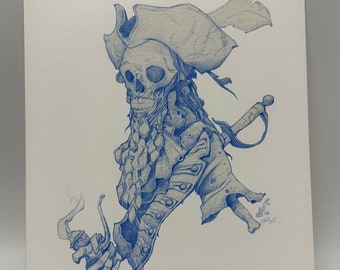 Undead Pirate Sketch Art Print by Dela Longfish 8x10 inches and 5x7 inches