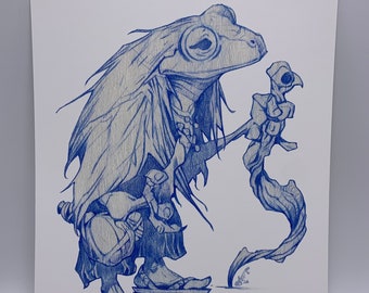 Frog Witch Sketch Art Print by Dela Longfish 8x10 and 5x7 inches