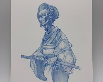 Undead Geisha Sketch Art Print by Dela Longfish 8x10 inches and 5x7 inches