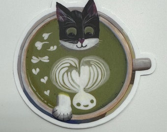 Matcha Latte Cat Sticker!  Thick, durable vinyl protects your stickers from scratches, water & sunlight