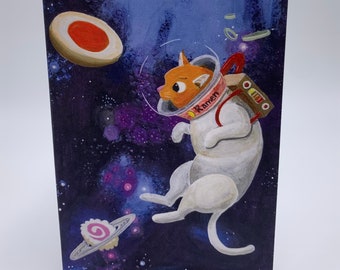 Space Ramen Astronaut Cat greeting card, blank inside