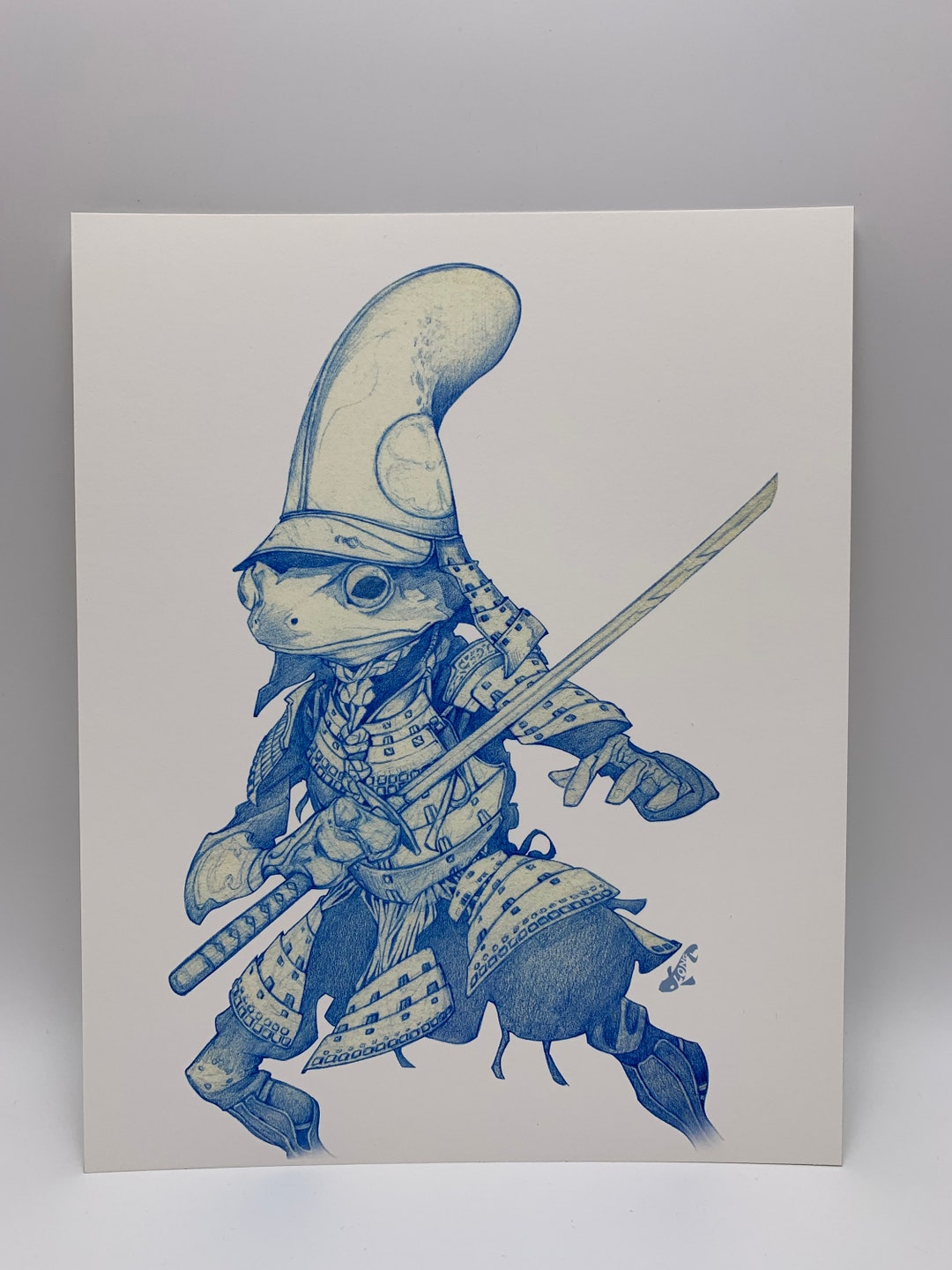 Frog Samurai Sketch Art Print by Dela Longfish 8x10 and 5x7 Inches