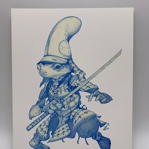 Frog Samurai Sketch Art Print by Dela Longfish  8x10 and 5x7 inches
