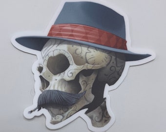 Day of the dead calavera skull Sticker by Dela Longfish!  Thick, durable vinyl protects your stickers from scratches, water & sunlight