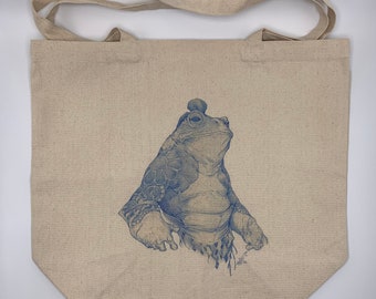 Frog Samurai sketch design on Cotton Tote Bag by Dela Longfish, only 1 made!