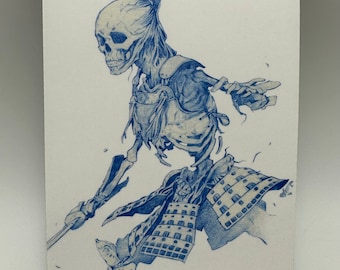 Magnet of Undead Samurai blue pencil sketch by Dela Longfish (Only 2 made)