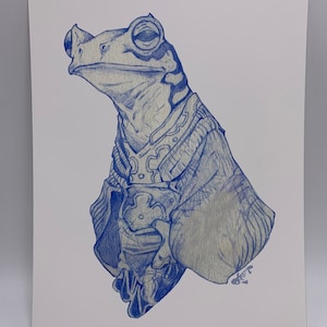 Frog Samurai Sketch Art Print by Dela Longfish 8x10 and 5x7 inches