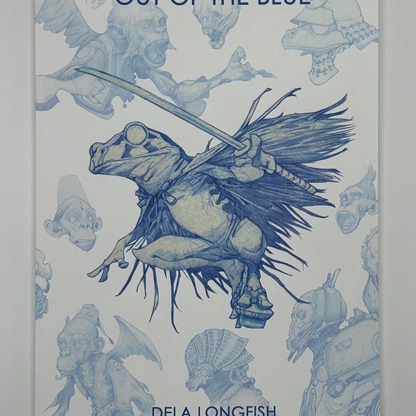 Sketchbook #4, 2nd printing, signed, blue pencil drawings of character designs by Dela Longfish.