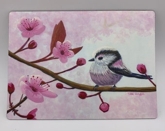 Bird on Cherry Blossom Branch Magnet - Nikki Longfish Art