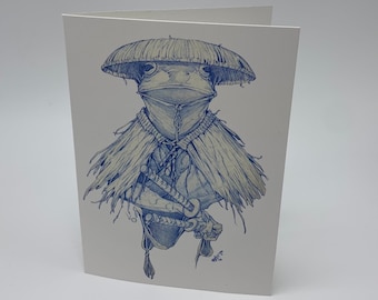 Frog Samurai sketch greeting card, blank inside