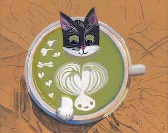 Balconi Matcha Latte Cat Art Print 8 by 10 inches